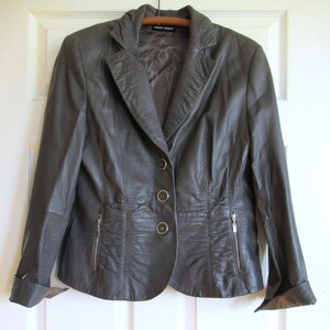 Gerry Weber Grey Leather Women&#39;s Blazer Sexy Jacket Size Medium Soft Leather