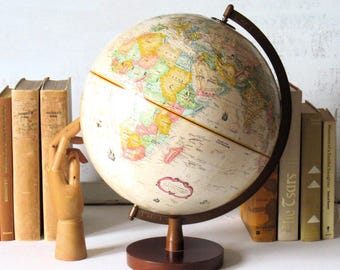 Vintage 12-inch Replogle world globe, globes and maps, yellow desk globe