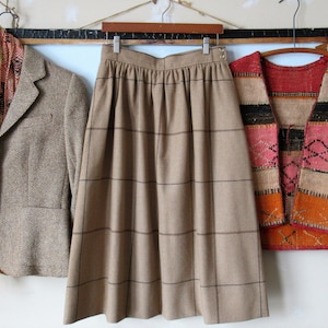 Vintage Wolle Faltenrock kariert, adrette, midi Länge Damenmode Country Chic, Größe S
