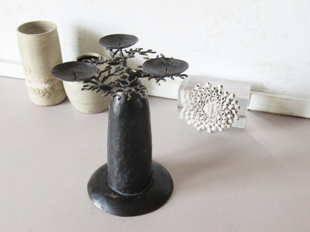Vintage Black Candelabra Black Metal Candle Holder Etsy