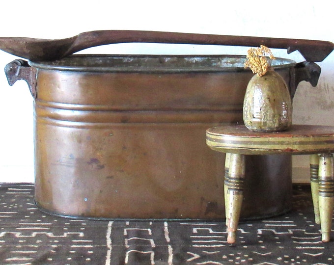 Vintage Copper Tub, Copper Boiler, Rustic Planter, Rustic Firewood