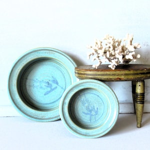 Studio Pottery Celadon/Seafoam Nesting Serving Bowls, Set of Two