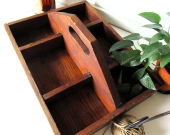 Cesta de madera vintage, organizador rústico, soporte para plantas, pequeño mueble de almacenamiento, caja de herramientas rústica, decoración de casa de campo, estilo campestre.
