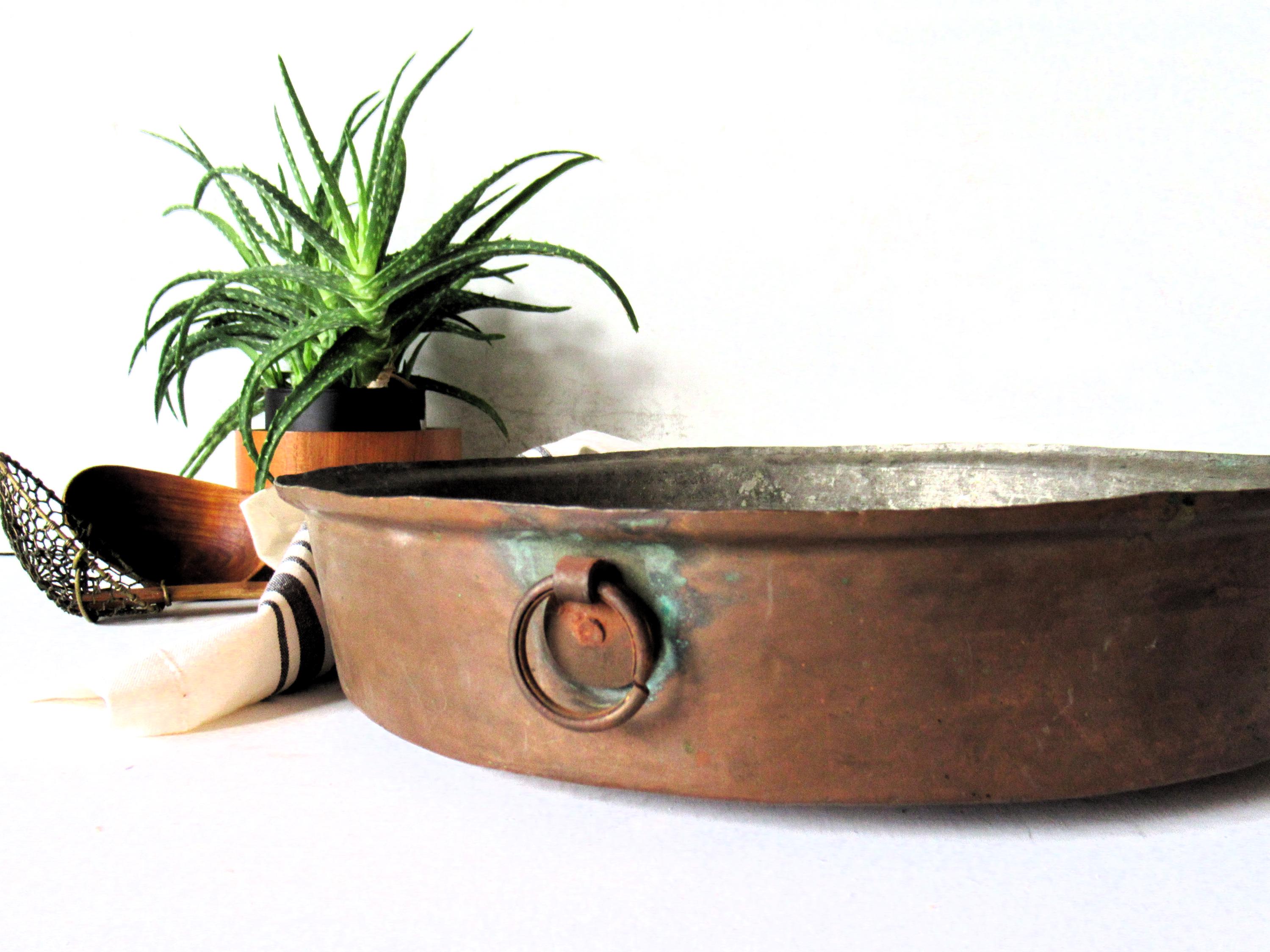 Vintage Copper Baking Pan, Rustic Farmhouse Kitchen Decor (13 3/4 ...
