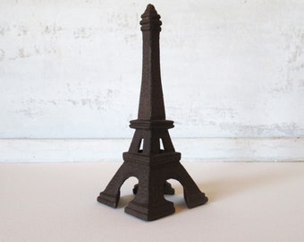 Vintage Paris souvenir, metal Eiffel Tower, bookshelf, desk decor.