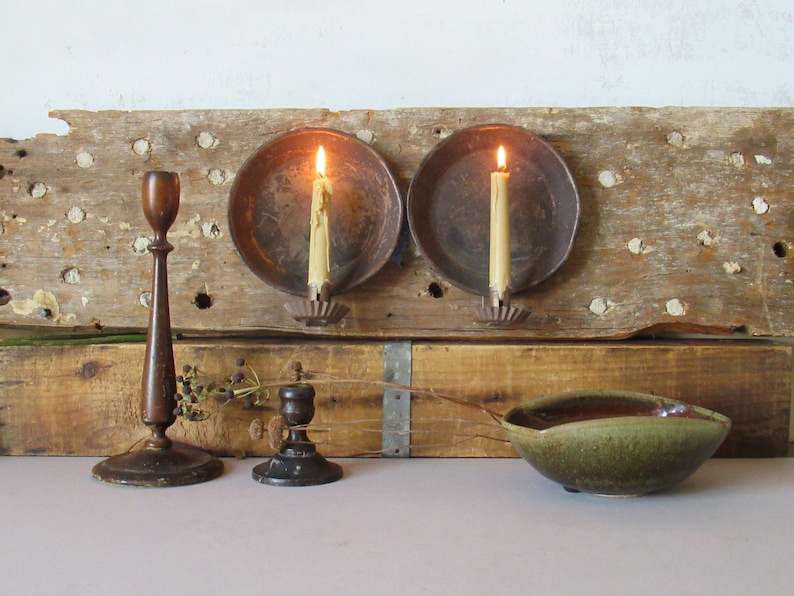 Vintage Pair of Tin Candle Holders Rustic Farmhouse Etsy
