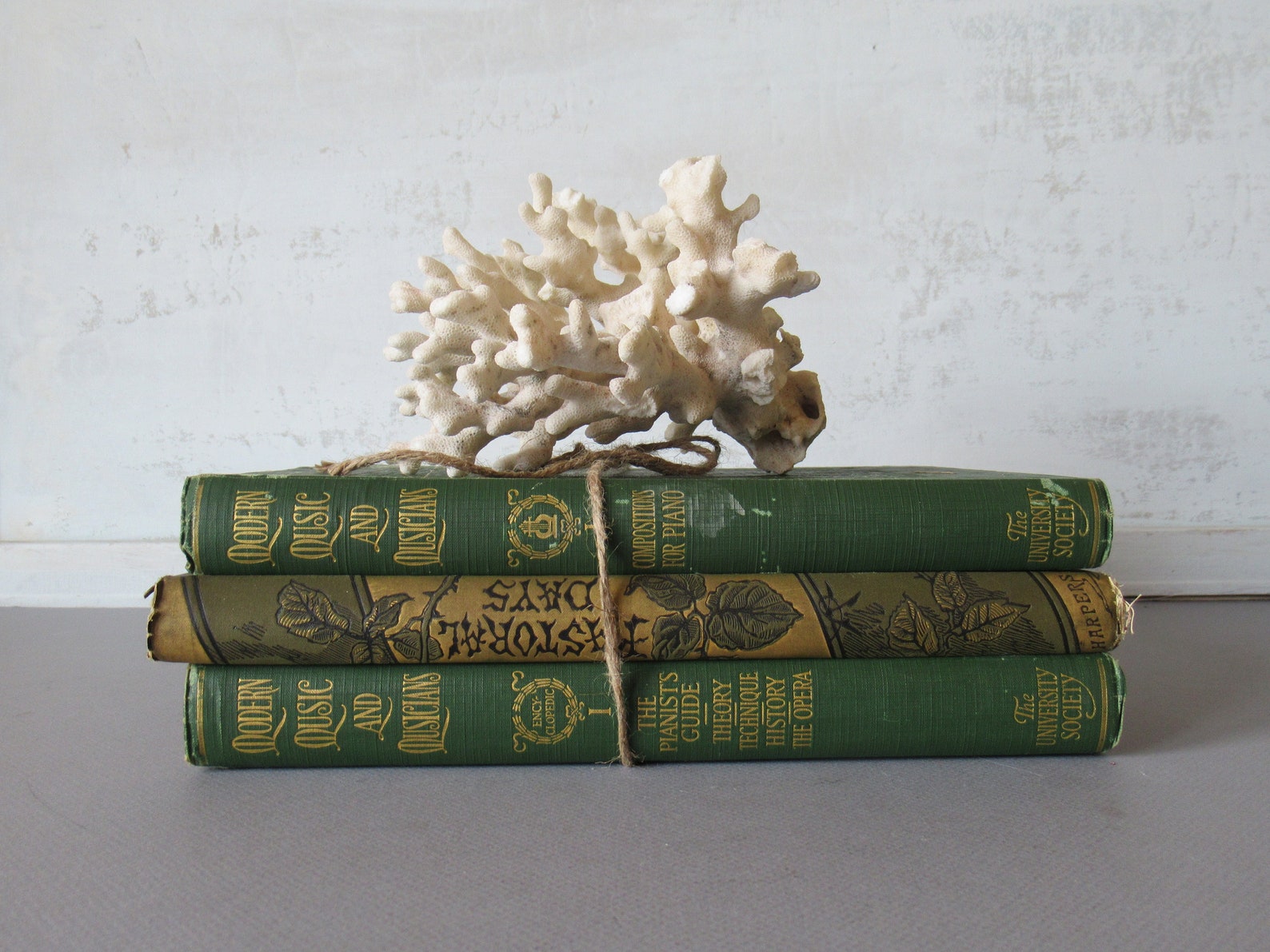 Decorative Vintage Book Decor Book Bundle Old Library Green Etsy
