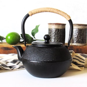 Vintage cast iron Japanese teapot, Asian decor, tea serving pot, minimalist decor.
