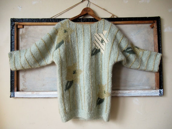 Vintage blue and metallic gold glamorous mohair sw