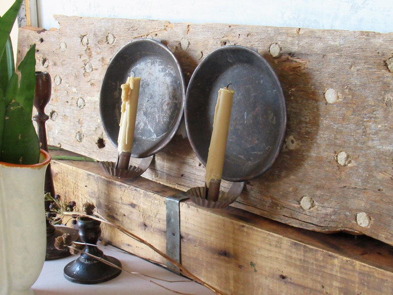 Vintage Pair of Tin Candle Holders Rustic Farmhouse Etsy