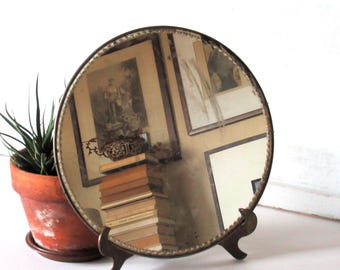 Vintage round wall/tabletop bevelled mirror