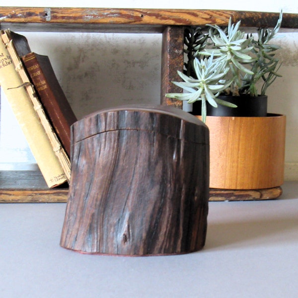 Vintage Redwood Trinket Ring Box, Redwood Rustic Live Edge, Desk Storage, Desk Decor