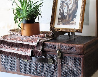 Baúl de ratán vintage, almacenamiento, exhibición, moderno, rústico, baúl de granja