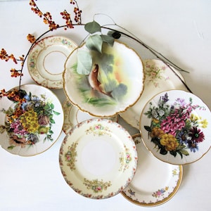 Vintage set of porcelain Shabby Chic dessert plates, summer party, wedding decor