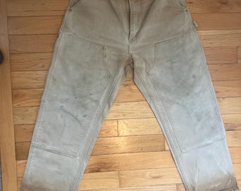 Carhartt Double Front Duck Work Pants Utility Carpenter Tan 35x28 Vintage
