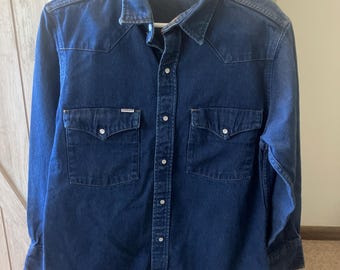 Vintage Carhartt Denim Western Shirt Men’s 16.5 x 32 Pearl Snap 1990s