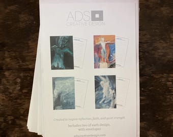 Christian Art Notecard Set | 8 Flat Notecards with Envelopes | Scripture Inspired