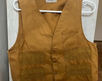 Vintage 1970s Hawthorne Utility Vest Tan Canvas Hunting Outdoor Vest