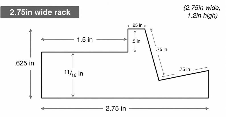 Peut inclure: Un dessin technique au trait d'un support de 2,75 pouces de large avec des dimensions indiqu&eacute;es. Le sch&eacute;ma montre une longueur de base de 2,75 pouces, une hauteur de 0,625 pouces et diverses mesures de segments, dont 1,5, 0,25, 0,5, 0,75 et 11/16 pouces.