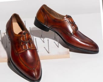 Handmade Brown Leather Oxford Shoes: Men's Formal Lace-Up