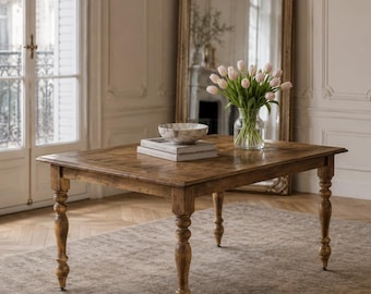 Wooden Dining Table, Rustic Farmhouse Kitchen Table with Turned Legs, Handmade Solid Wood Table, Custom Dining Furniture
