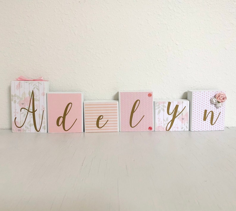 Girls Name Blocks Baby Girl Fl Nursery Decor Image 0
