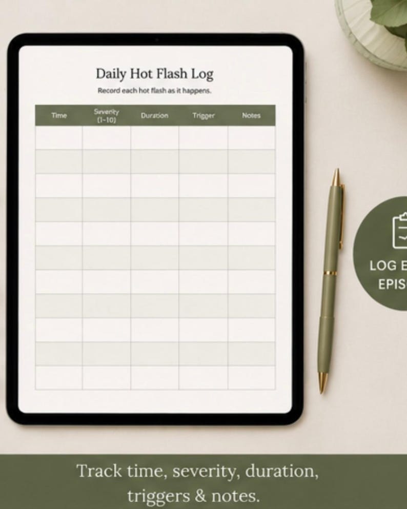 Hot Flash Tracker | Menopause Symptom, Trigger, Sleep Log (PDF Download) image 3