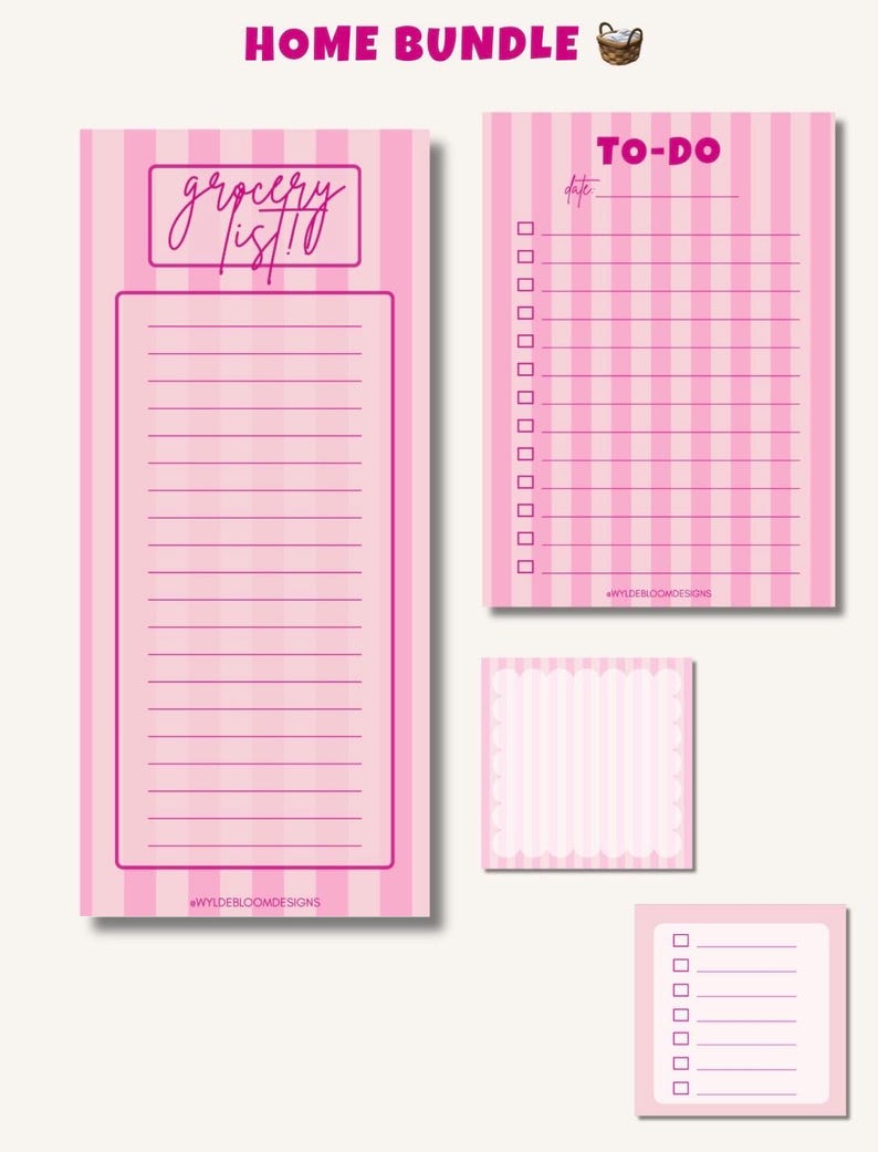 Pink Blue Notepad Bundle | Weekly Planner, Grocery List, To-do Pad Set ...