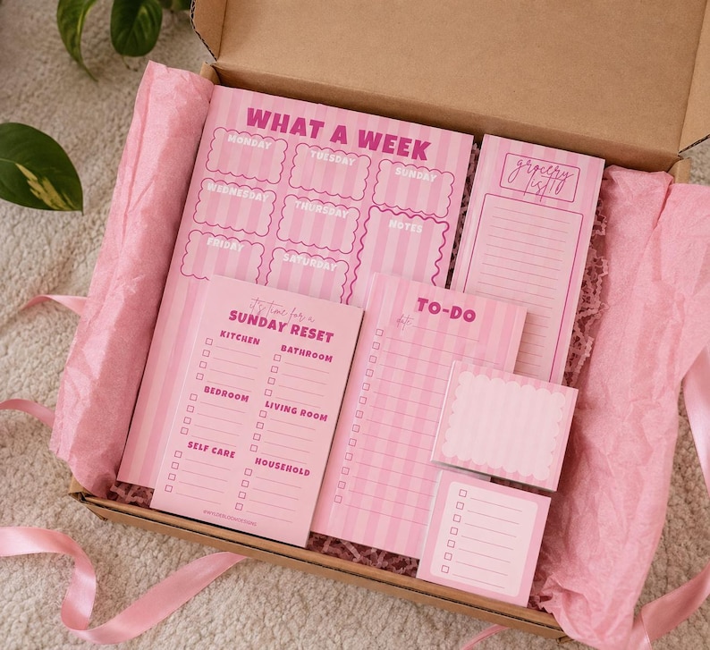 Pink Blue Notepad Bundle | Weekly Planner, Grocery List, To-do Pad Set ...