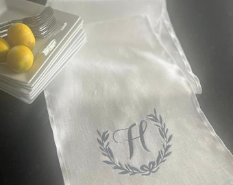 Embroidered Personalized Pure Linen Table Runner - Personalized & Embroidered - 12 inches by 60 inches - Decor Wedding Party Event Custom