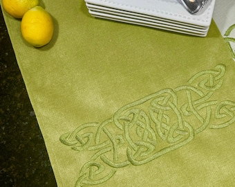 Irish VELVET Celtic embroidered green table runner 12" x 57" - St Patrick's Day