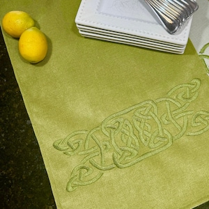 Irish VELVET Celtic embroidered green table runner 12&quot; x 57&quot; - St Patrick&#39;s Day