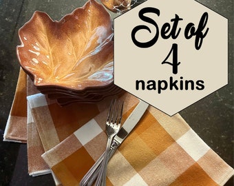 Pumpkin Spice Orange Buffalo Check Plaid Napkins - set of 4 - Premium Brushed Cotton - Fall Thanksgiving - CUSTOM sizes & Monogram available