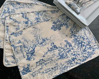 Custom Blue Toile Placemat - Premium American Cotton - Pastoral scene of music and dancing - Holiday Easter Passover