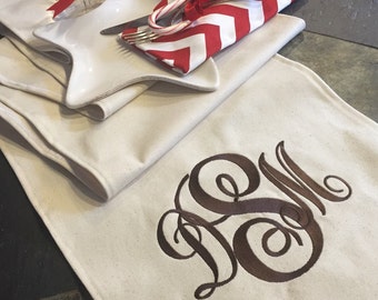 Embroidered Personalized Premium Monogram Table Runner - 12" wide by 5 feet long (60") Natural Cotton - Wedding or Party runners