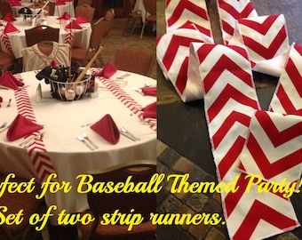 Baseball Party Decor Our ORIGINAL Baseball Ribbon Party Decor Themed Red Chevron Modern Wedding Table Runner -set of 2 in your choice length