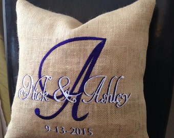 Custom Burlap Pillow Cover - Embroidered & Personalized - Decor wedding house warming