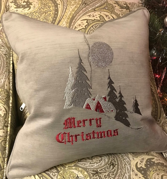 Merry Christmas Velvet Pillow Cover Embroidered Metallic Etsy