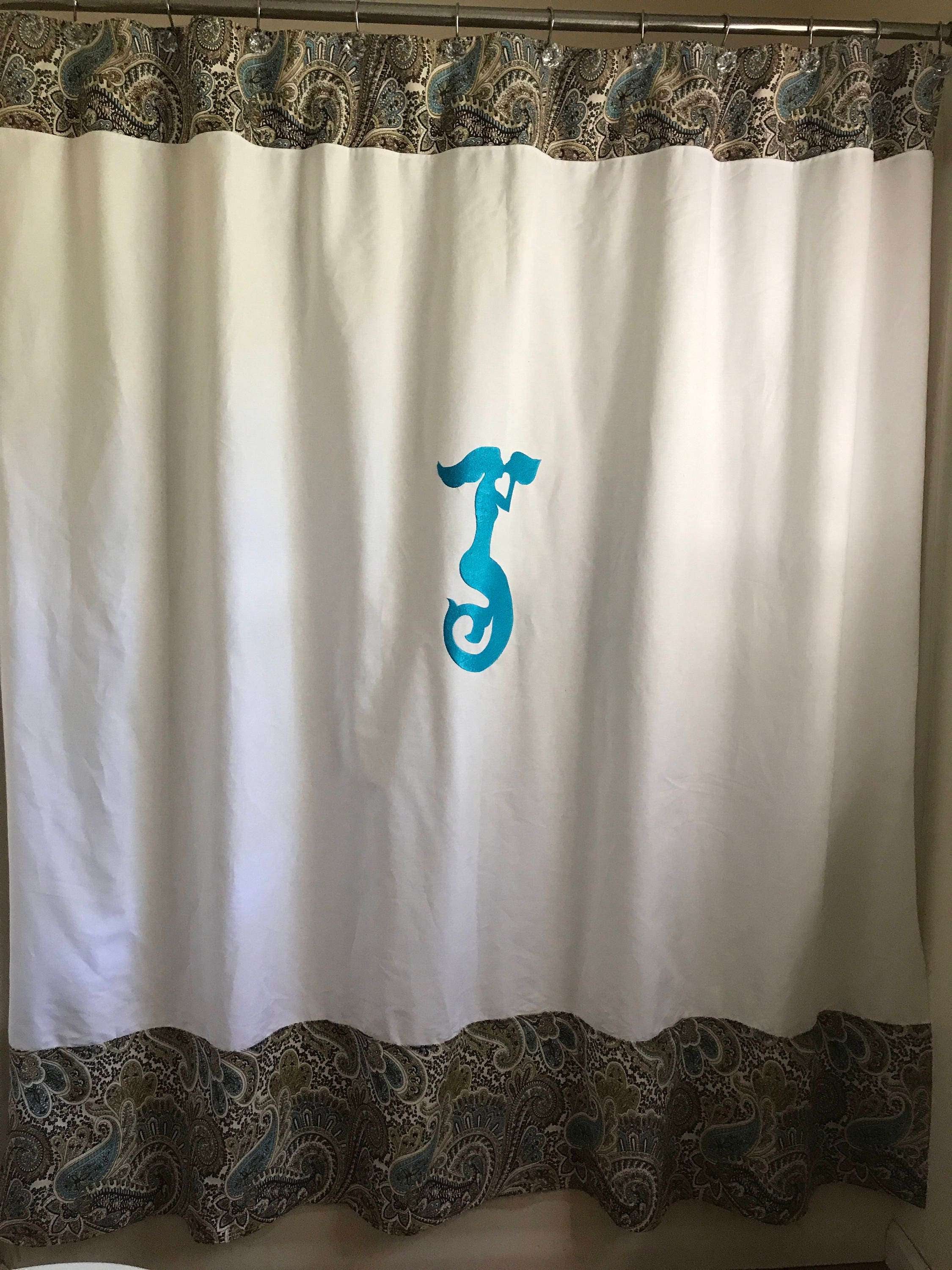 Paisley Mermaid Shower Curtain Custom Embroidered Gallery Photo