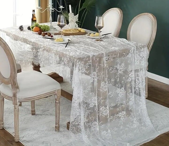 Boho Wedding Eyelash Lace Tablecloth 5 feet by 10 feet Premium Eyelash Lace Wedding Shower Party Stunning Cottage Chic Beach