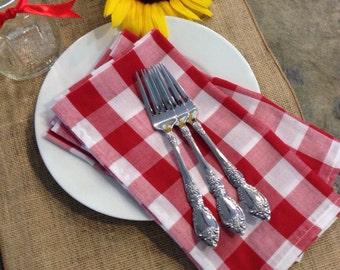 Gingham Jumbo Check Cloth Napkin  Set of 4 - MORE COLORS - Dinner size 18 inch or Texas size 24 inch - Monograms Personalization available