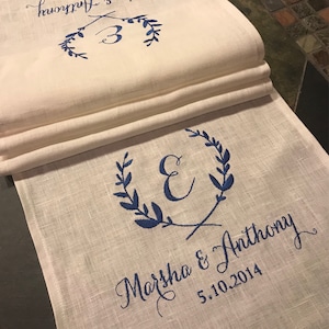 Embroidered Personalized Pure Linen Table Runner - Personalized & Embroidered - 12 inches by 60 inches - Decor Wedding Party Event Custom