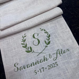 Embroidered Personalized Pure Linen Table Runner - Personalized & Embroidered - 12 inches by 60 inches - Decor Wedding Party Event Custom