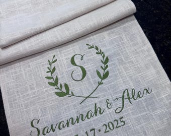 Embroidered Personalized Pure Linen Table Runner - Personalized & Embroidered - 12 inches by 60 inches - Decor Wedding Party Event Custom