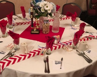 Baseball Party Decor Our ORIGINAL Baseball Ribbon Party Decor Themed Red Chevron Modern Wedding Table Runner -set of 2 in your choice length