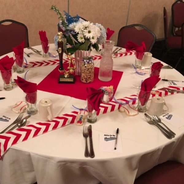 Baseball Party Decor Our ORIGINAL Baseball Ribbon Party Decor Themed Red Chevron Modern Wedding Table Runner -set of 2 in your choice length