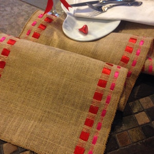 BURLAP and Double Ribbon Table Runner - 12" wide by your choice of length long Natural Burlap - Easter - Passover - Wedding or Party