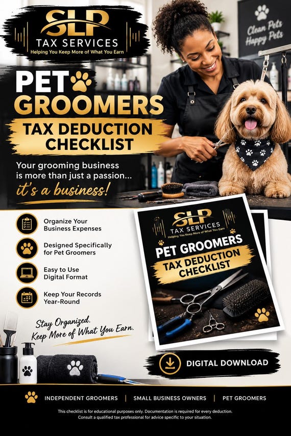 Pet Groomers Tax Deduction Checklist | Dog Groomer Business Expenses | Pet Grooming Tax Checklist | Digital PDF