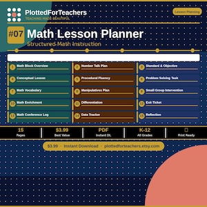 Math Lesson Planner Structured Math Instruction & Practice Teacher Printable PDF Instant Download PlottedForTeachers