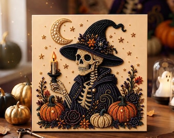 Zestaw do tworzenia sztuki perłowej 3D na Halloween, diamentowe rzemiosło artystyczne DIY, zestaw do malowania koralikami dla początkujących, upiorne dekoracje jesienne, prezent na Halloween